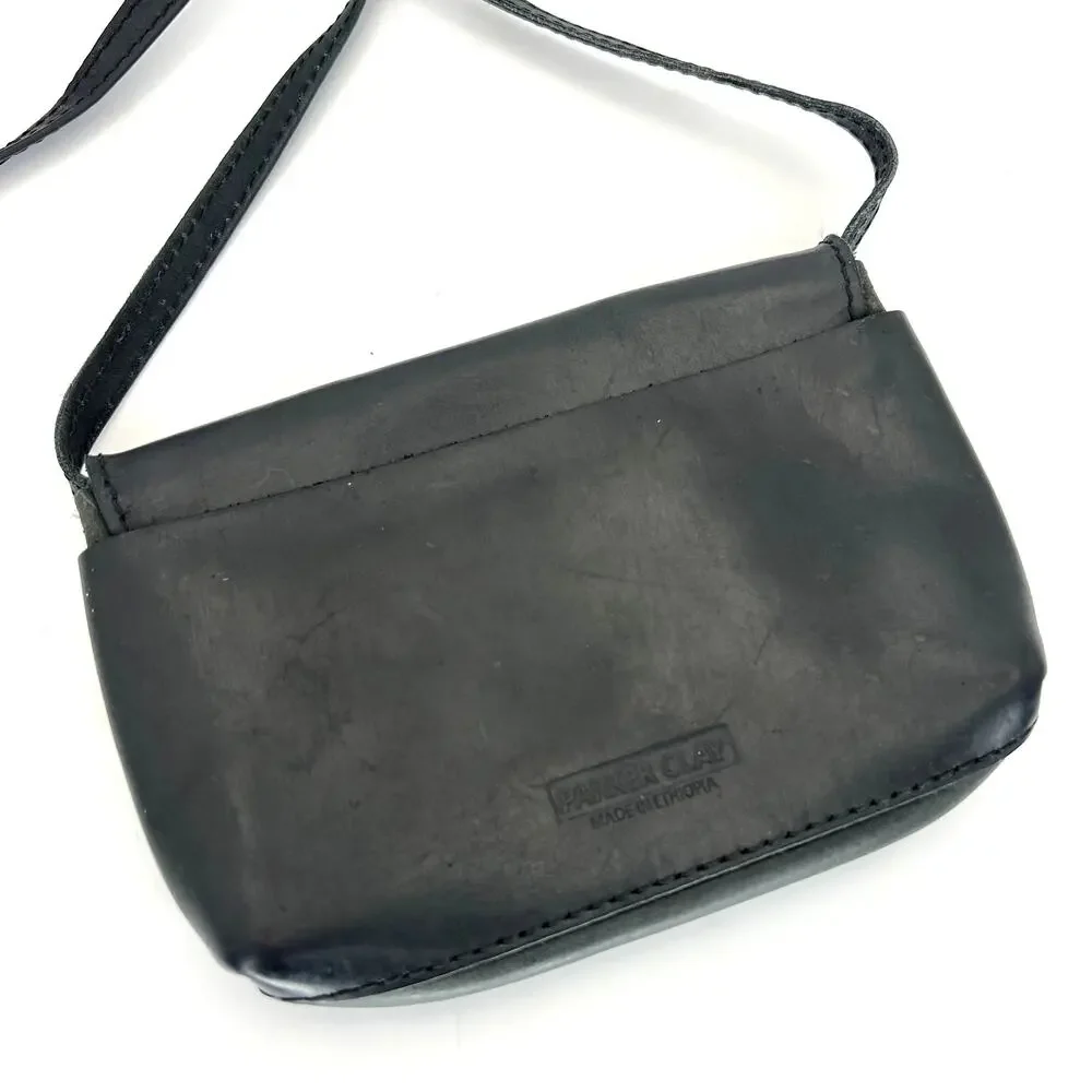 Parker Clay Everly Crossbody Bag  Purse Leather Flap Closure Long Strap Black